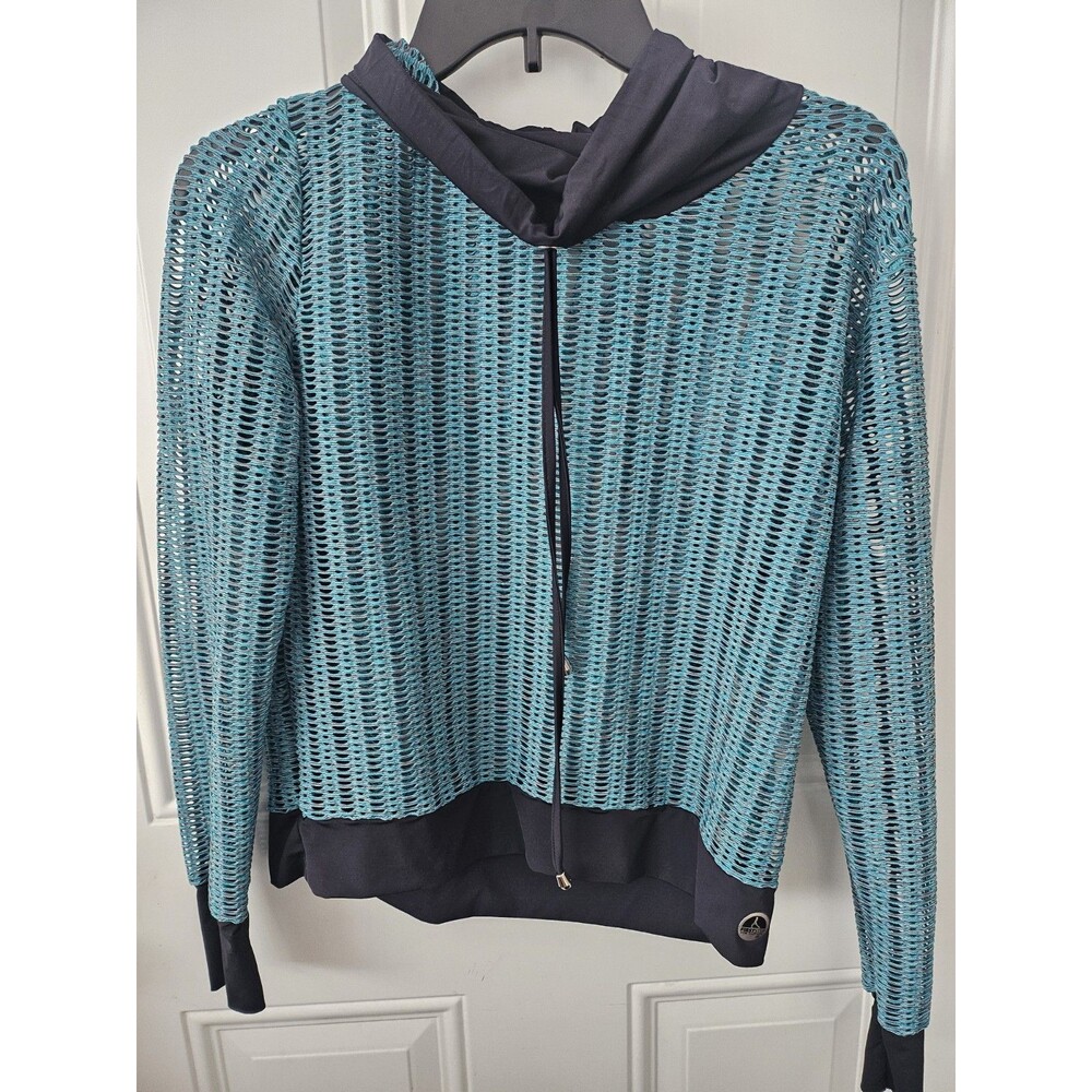 Ladies Mesh Workout Top. Size Small/Medium , Teal And Black Gym 80's Athleisure